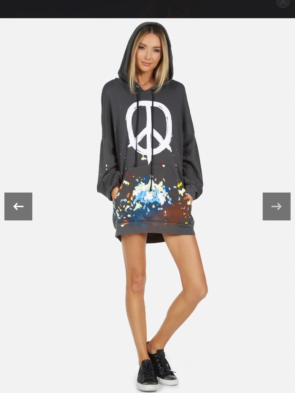 Lauren Moshi Desire Brush Charcoal Peace Sign Paint-Splash Hoodie Dress - Picture 4 of 11